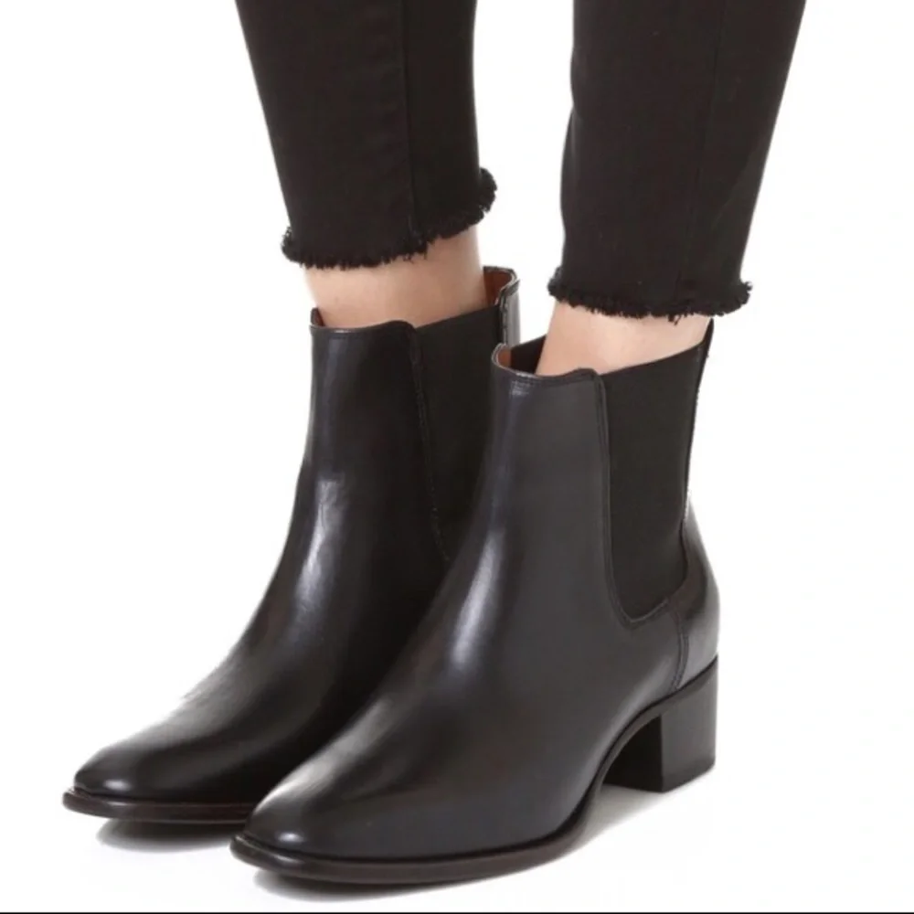 Frye Dara Chelsea Black Genuine Leather Mini Heel Designer Ankle Boots